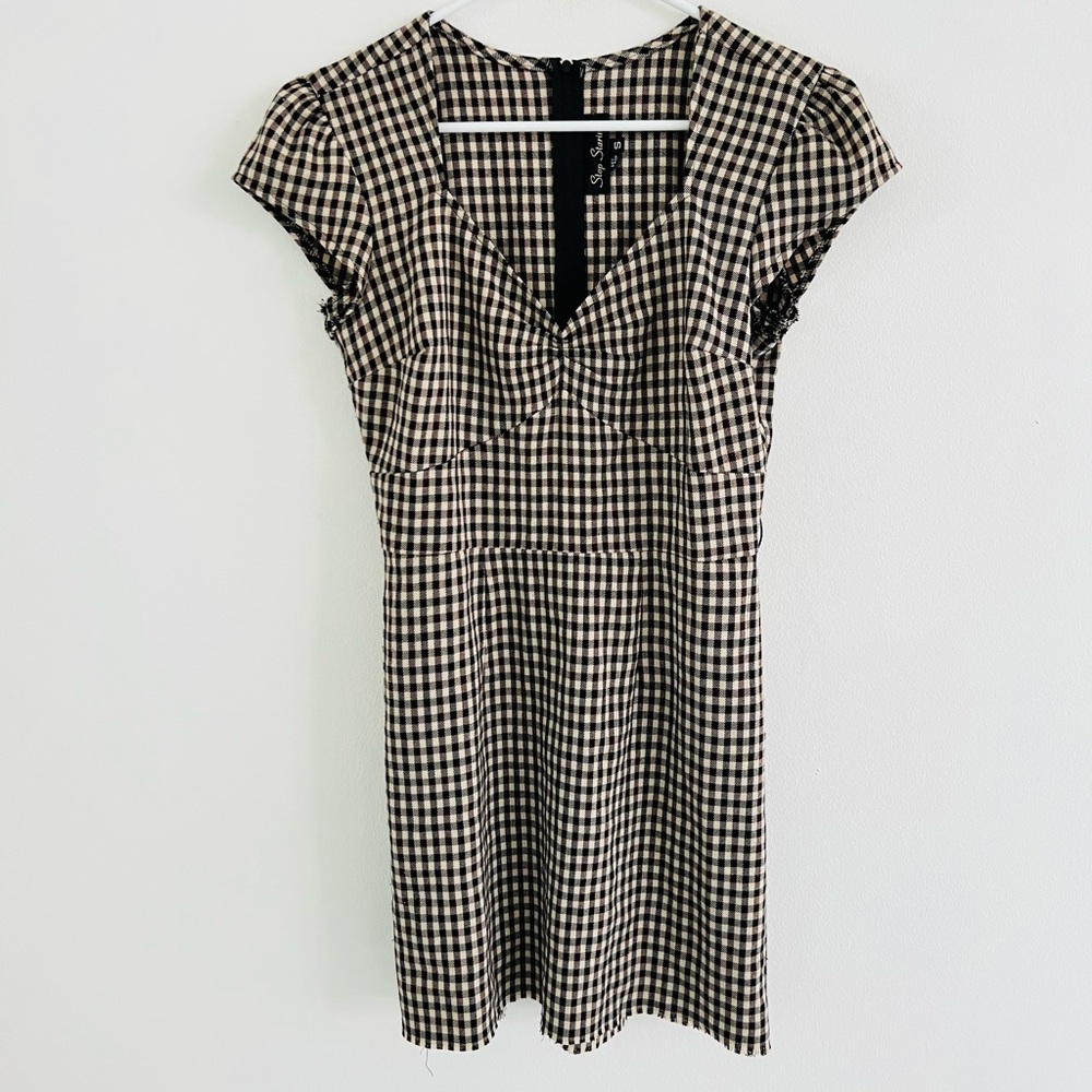 Stop Staring Brown Plaid Sweetheart Mini Dress Small